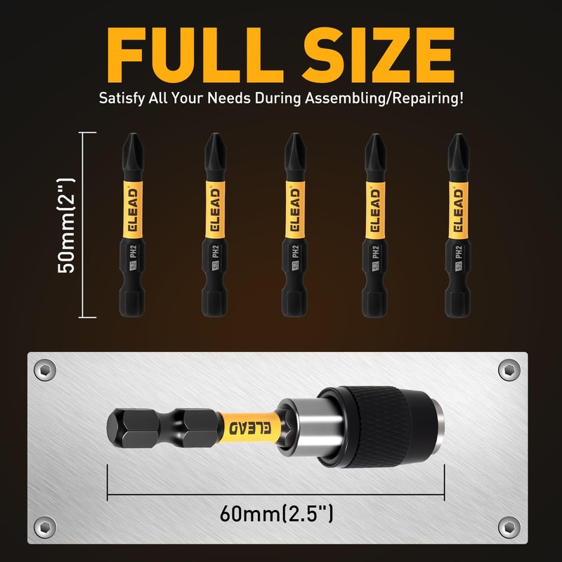 6-Piece Phillips Bit #2 Impact, 2 Inch Magnetic Phillips Head