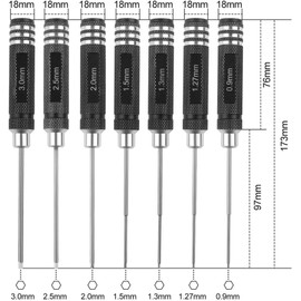 Hexagonal Screwdriver Set 7-Piece RC Tool Hexagon Socket Screwdriver Hand Tool for Model Making Car Boat Quadcopter 0.9 mm 1.27 mm 1.3 mm 1.5 mm 2 mm 2.5 mm 3.0 mm