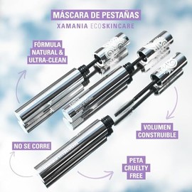 XAMANIA Máscara de Pestañas con Karité & Argán. Alarga, Nutre y da Volumen. Maquillaje Natural para Pestañas con Cepillo Doble Vista. 6 g