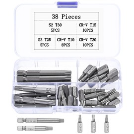 for Torx Bit Set, 38 Pcs T10 T15 T20 T25 T30 Bits, Torx Screwdriver Star Bit Set, Security Bit Set, Torx Precision Security Bits, CR-V 1/4" Hex Drive Hex Shank Screwdriver Bits Torx Bits Set (38)