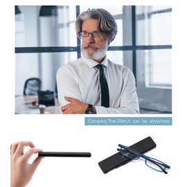 Ultra thin Lightweight Folding Reading Glasses Women Men TR90 Blue Light Blocking Anti UV/Eyestrain Foldable Compact Computer Readers Portable Unique Stretchable Slim Flat case Blue +1.5