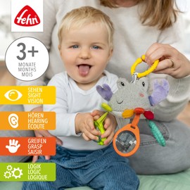 Fehn Mini Mobile Crab - Hanging Motor Skills Toy for Pram, Cot and Baby Seat - for Biting, Grasping and Making Sounds - Toy for Babies and Children from 3+ Months