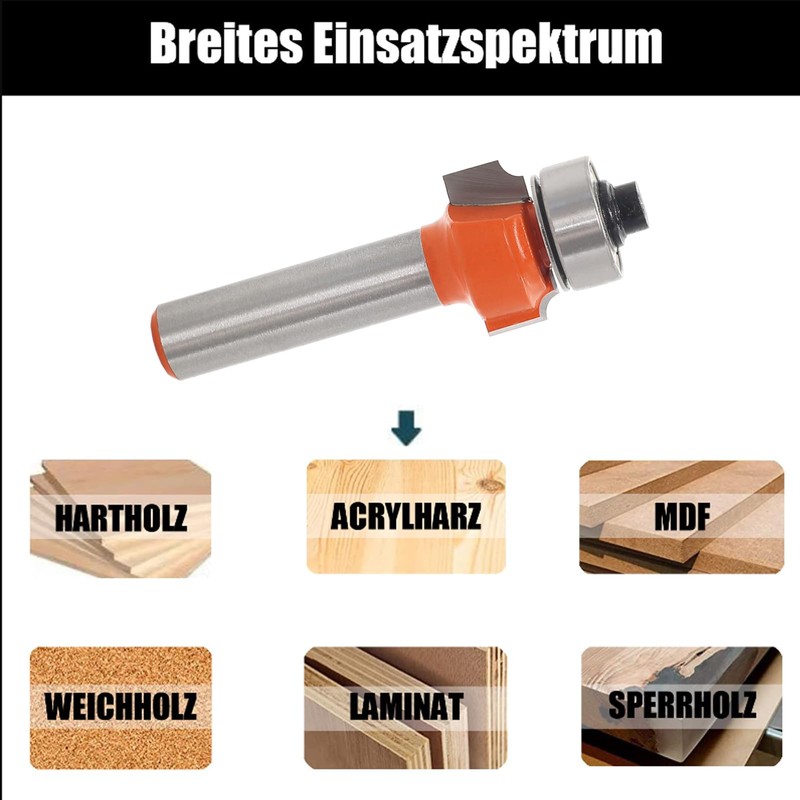 AKYLIN Viertelrundfräser mit 8 mm Schaft, 2 mm Bitspeichen, Rundkantenfräser