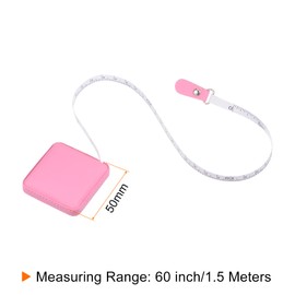 HARFINGTON Square Retractable Measuring Tape 150cm/60-inch Soft Leather Case Tailors Tape Measure Pocket Size for Body, Sewing Measurements, Pink