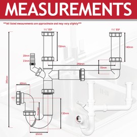 SPARES2GO Double Bowl Sink Waste Kitchen Washing Machine Dishwasher P Trap Kit (40mm / 1.5" / 1½")