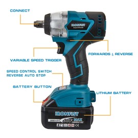 IRONFIST Cordless Impact Wrench, Electric Power Impact Screwdriver with 21V Lithium Battery Brushless Motor with 420Nm Torque