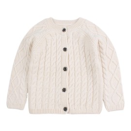 Peecabe Toddler Girl Sweaters Cable Knit Long Sleeve Crewneck Chunky Crochet Cardigans 1-6T (White, 4T)