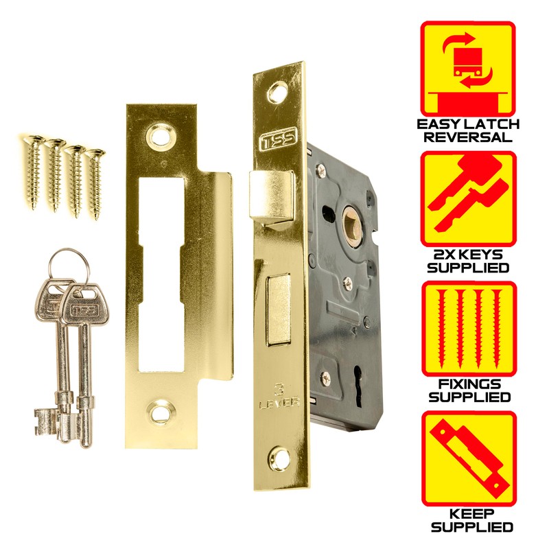 TSS 3 Lever Mortice Sash Lock for Internal Doors 3"