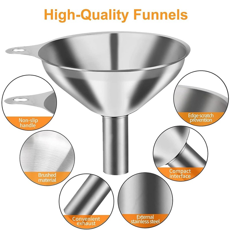 Stainless Steel Funnel 3 Pcs, Food Grade Funnels for Kitchen