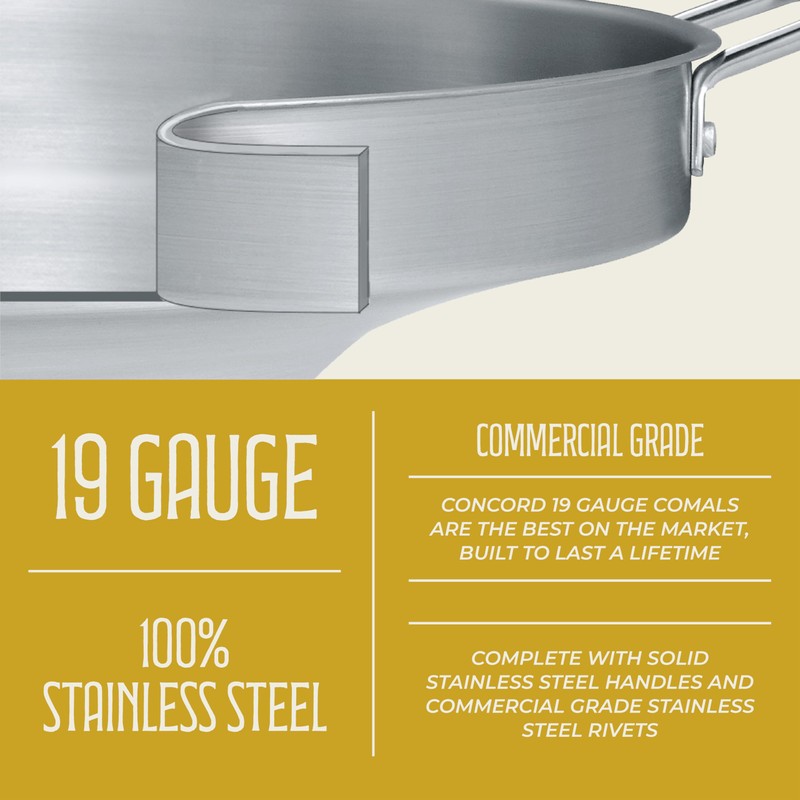 CONCORD Stainless Steel 3 Piece 22" Comal Cookware Set. Comales