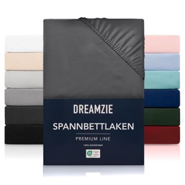 Dreamzie Fitted Sheet, 160 x 200 cm, High Bridge up to 33 cm, 100% Microfibre, Dark Grey, Tested for Harmful Substances (Oeko Tex), Bed Sheet with Elasticated Band