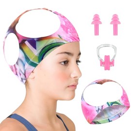 Children's Swimming Cap, Elastic Swimming Cap with Swimming Ear Plugs and Nose Clip, Swimming Cap, Children's Lightweight Swimming Caps, Waterproof Swimming Cap, Children's Swimming Cap for Long and