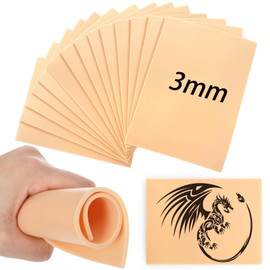 DEAYOU 16 Pcs 3MM Tattoo Practice Skins, Thick Fake Tattoo Skin, Double Sides Soft Silicone Blank Practice Skin for Tattooing, Beginner, Experienced Artist, Eyebrow Practice, Tattoos Supplies, 8" x 6"