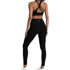 2 Piece Black Workout Sets for women, High Waist Leggings and Sports Bra Yoga Set Matching Gym Pilates Running Work Out Outfit Medium