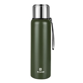 Insulated vacuum Thermo Bottle 1000ml/33.8oz with cup Stainless steel coffee bottles for hot and cold drink water flask.(Green,1000ml)