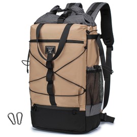 BAGZY Rolltop Backpack for Men and Women 17 Inch Waterproof Laptop Backpack with Laptop Compartment Lightweight Roll Top Design Travel Backpack for School, Business, Work, University and Camping Caki