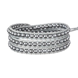 Plumiss Boho Natural Silver Hematite 4mm Beads Healing Energy Stone 3 Wraps Bracelets Jewlery for Women Men Gift for Natural Lover