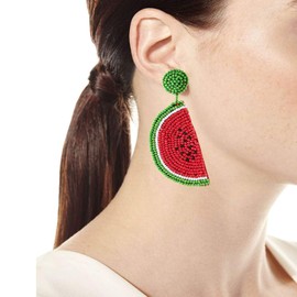 Beads Fruit Watermelon Shape Drop Earrings For Women Statement Party Jewelry (Red)