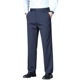 Mylldey Men's Regular Fit Dress Pants Casual Business Flat Front Mens Wrinkle Free Comfort Stretch Pants (208 Navy-28)