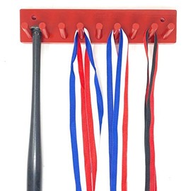 Baseball Bat Rack Display Holder 8 Mini Collectible Bats Red