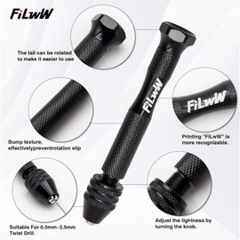 FiLwW Pin Vise Hand Drill, 20 Pieces Hand Drill Bits Set, Manual Craft Drill Sharp HSS Micro Mini Twist Drill Bits Set, Small Rotary Tools for Wood, Plastic, Miniature