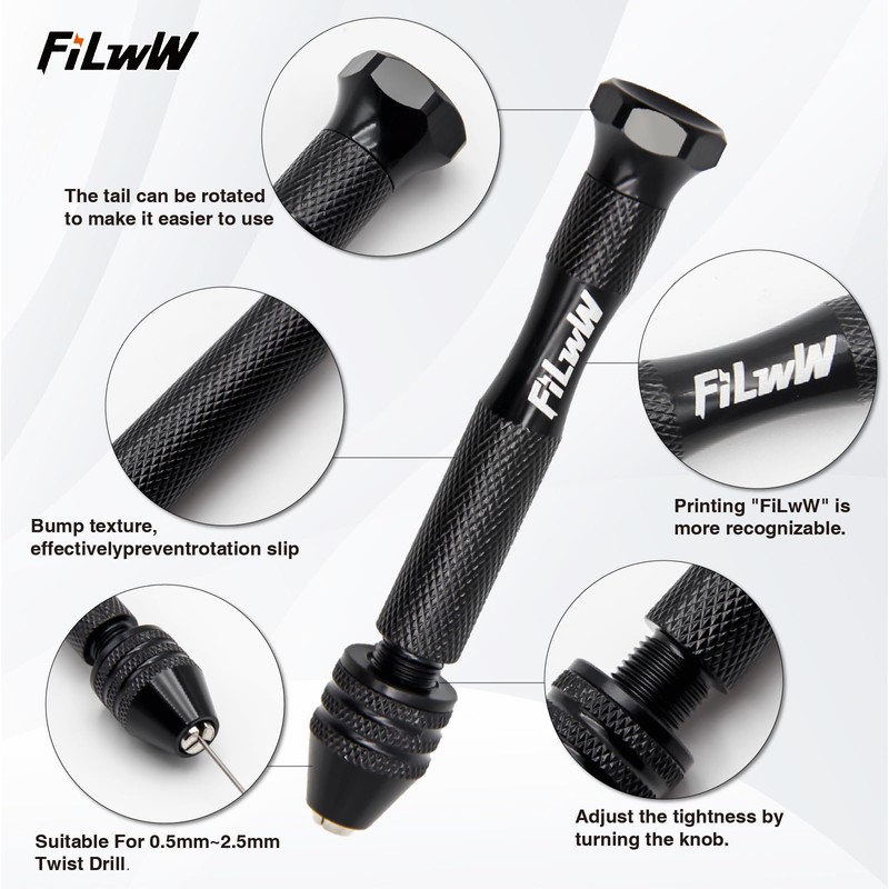 FiLwW Pin Vise Hand Drill, 20 Pieces Hand Drill Bits