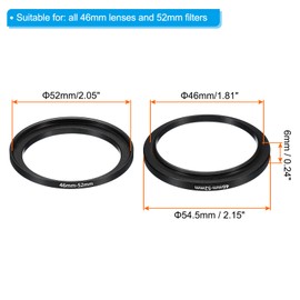 PATIKIL 46mm-52mm Metal Step Up Ring, 2 Pack Camera Lens Filter Adapter Ring Aluminum Filter Adapter Ring for Camera Lenses Hood, Black