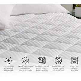 Sheraton Mattress Pad - Diamond Quilted Mattress Topper - Fits Mattresses Up to 18" - Queen (60" x 80" x 18")