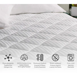 Sheraton Mattress Pad - Diamond Quilted Mattress Topper - Fits Mattresses Up to 18" - Queen (60" x 80" x 18")
