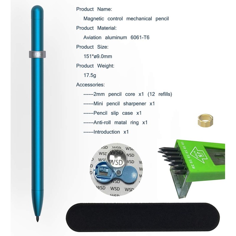 WSD Mechanical Pencil,Drawing Pencils,Sketch Pencils,Magnetic Control Pencil,Pencil Refills Diameter2.0mm, 2B