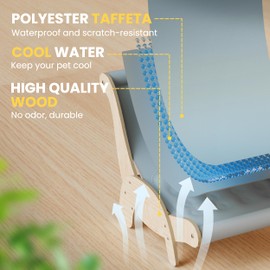 HiPetpy Cooling Cat Hammock Chair with Water Mat, Beach Style Lounger for Large Cats, Elevated Cat Beds for Indoor Cats, Waterproof Durable Pet Couch for Indoor & Outdoor Use (Grey)