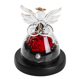 Sequpr Ewige Rose im mit LED Licht, Konservierte Rose Blume in Engelsfigur aus Glas, Ewige Rose Geschenk für Mama Muttertag Frauen Geburtstag Hochzeitstag Weihnachten Valentinstag