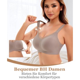 QooNoo Women's Bra Without Underwire Push Up Bra Coarse Breasts Strong Hold Women's Bra Non-Wired Deep V Bra Without Underwire Comfortable Seamless Bra Women, Grey - Lace Edge