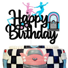 Decoración retro para tarta de cumpleaños de los años 50 – Púa para tarta de cumpleaños con temática musical de rock and roll, suministros de decoración para fiestas de los años 50