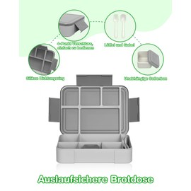 HOBUE Brotdose Kinder Mit Fächern – 1330ml Lunchbox Auslaufsichere Bento Box,Vesperbox mit 6 Fächern,Frühstücksbox für Kindergarten, Jausenbox für Schule,Brotzeitbox für Erwachsene（Grau）