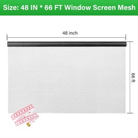 DIGDRAM Window Screen Replacement Kit 48 Inch X 66 Feet Durable High Hardness Nanofibers Roll Screen Mesh Window Screen Repair Kit Black for Any Door and Window