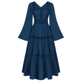 Renaissance Costumes for Women Dress Fairy Chemise Peasant Dress Medieval Costume Maxi Tiered Dress Navy Blue M