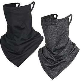 SUNLAND Neck Gaiter with Ear Loops Face Scarf Bandana for Men Balaclava Cover for Outdoors Motorcycle Biking Black 2Pack