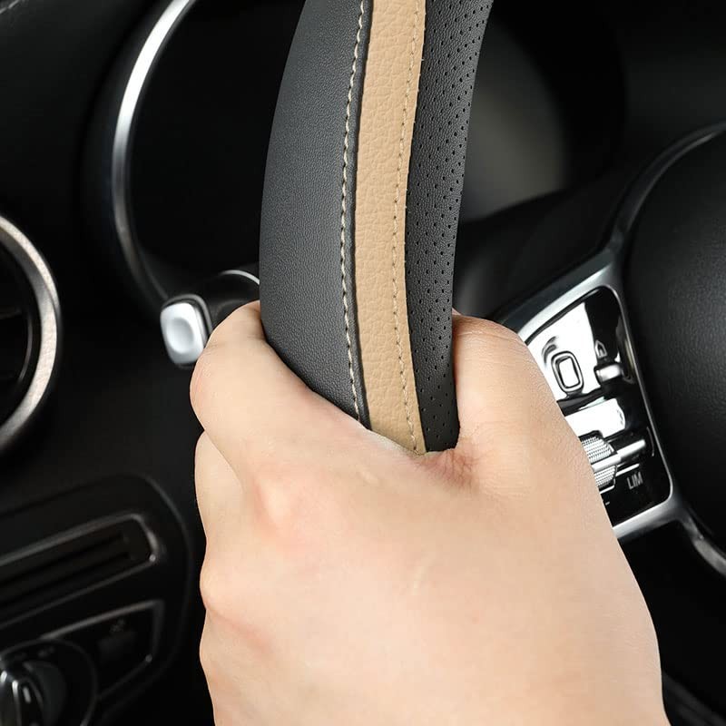 Car Steering Wheel Cover, Leather Steering Wheel Cover Beige Universal