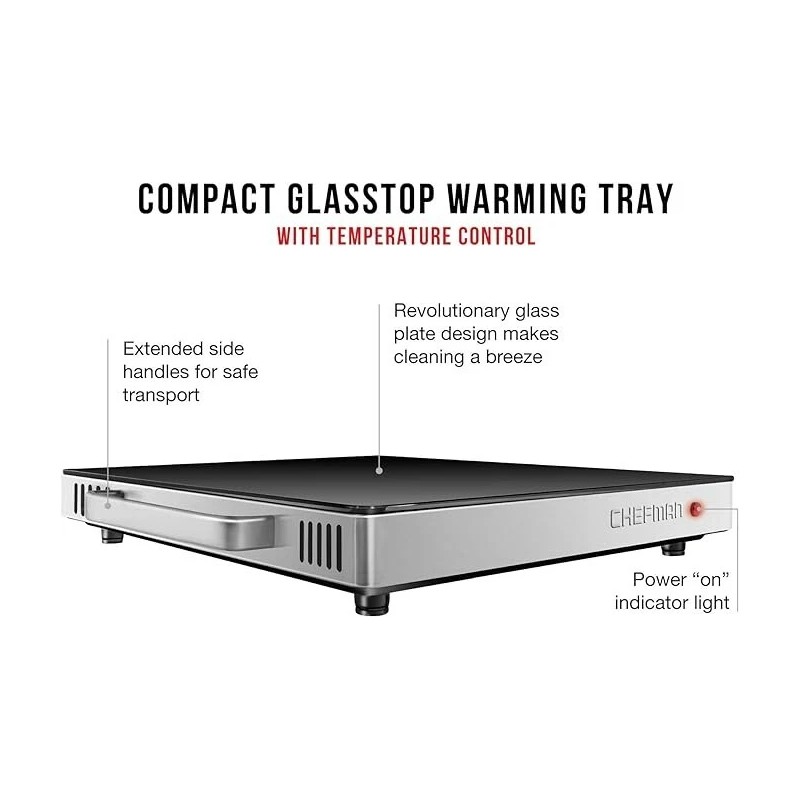 Chefman Compact Glass top Warming Tray with Adjustable Temperature Control-Black