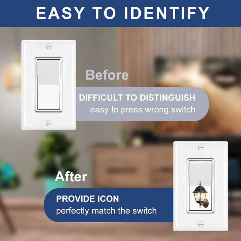 GOMAKERER 240 Pcs Light Switch Sticker Labels, 24 Designs Colorful