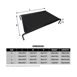 XFGSYXS Elevated Raised Cooling Bed for Large Dogs, Waterproof Hammock Pet Cot with Sturdy Matel Frame and Breathable Teslin Mesh for Indoor & Outdoor Use, Large, Black
