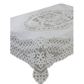 Dependable Industries inc. Essentials Elegant Vinyl Crochet Lace Tablecloth - Durable, Wipeable & Decorative for Dining Room & Kitchen (White, 60" x 90")