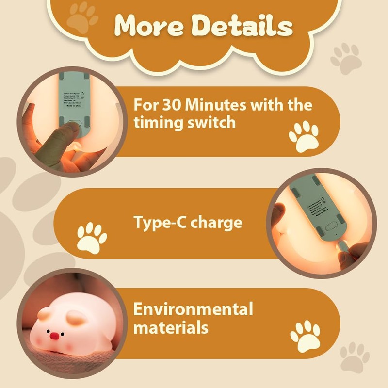 URAQT URAQT Silikon Nachtlicht Kinder,Schwein Led Nachttischlampe USB-Aufladung und Timing