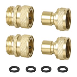 STYDDI Brass Full Flow Garden Hose Quick Connect Fittings, Solid Brass 3/4-Inch GHT Lawn Hose Quickly Disconnect Connector Coupler, Compatible with Most Hoses, Spigots, Watering Tools, 2 Sets