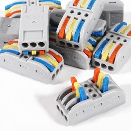 20PCS Wire Connectors, Compact Lever Wire Nuts Connectors Wire Terminals 3 Into 3 Out Splicing Wire Connector, Color Valve in-Line Connector for Quick Connect 28-12 AWG SPL-3