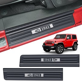 2PCS Door Sill Protector for Jeep 2018-2026 Wrangler JL JLU & 2020-2026 Gladiator JT Accessories 304 Stainless Steel Door Sill Guards Carbon Fiber 2-Door Edge Guard