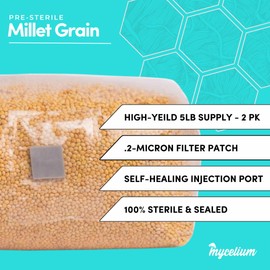 Mycelium Millet Grain Spawn | 2-Pack (5 lb Each) Pre-Sterilized Grain Bags with Self-Healing Injection Ports & 0.2 Micron Filter | Ideal for Bulk Mycelium Cultivation & Fast Mushroom Growth