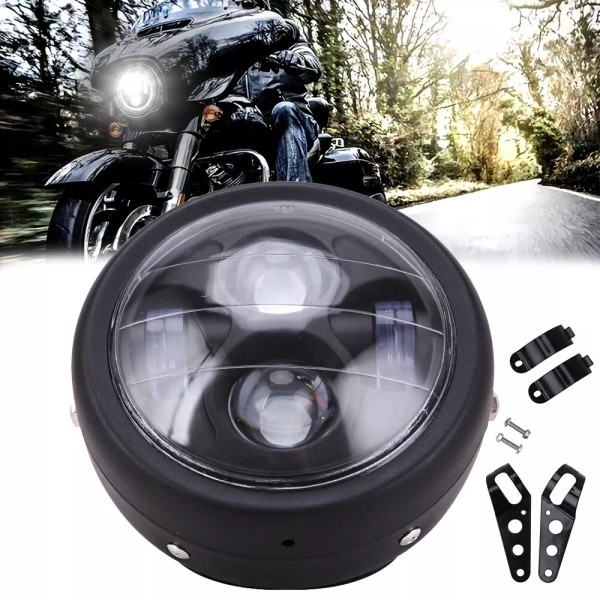 OUMURS Black 6.5" Motorcycle LED Headlight Lamp W/ Bracket For