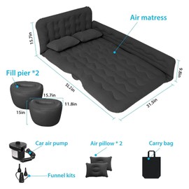 ISWEES Car Bed SUV Air Mattress, Car Air Mattress with Electric Pump, 2 Inflatable Pillows and 2 Footrests for Back Seat, Side Seat,Trunk Sleeping, Thickened Camping Bed - Black